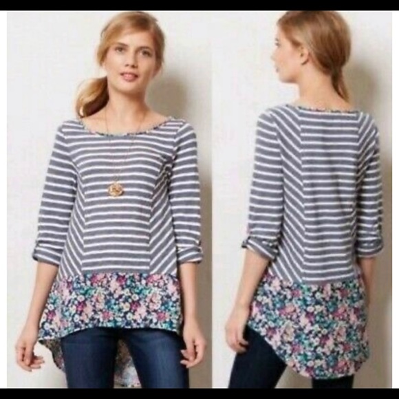 ANTHROPOLOGIE Postmark fairly striped floral tunic - Picture 3 of 8